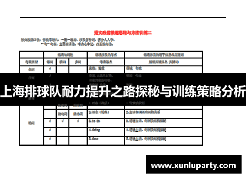 上海排球队耐力提升之路探秘与训练策略分析